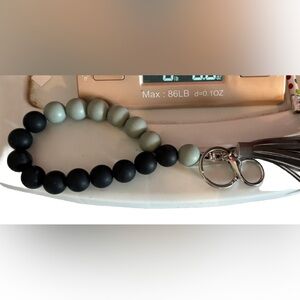 Black and Grey Silicone Bead Bracelet KeyChain NWOT